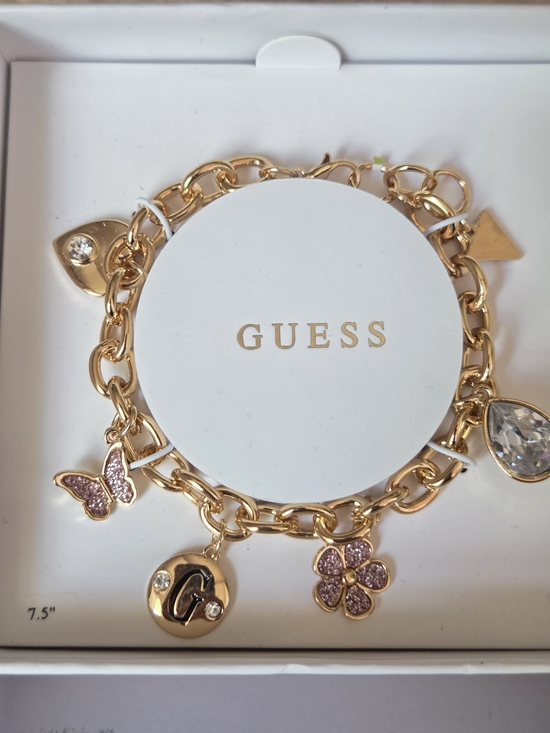 Guess Jewelry - GUESS Gold-Tone Pink Charm Bracelet
